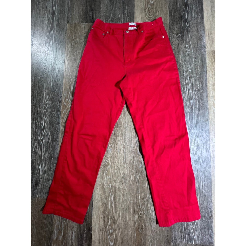 Carolina Blues Trousers Women 10 Red Stretch Cotton Straight Leg Pants